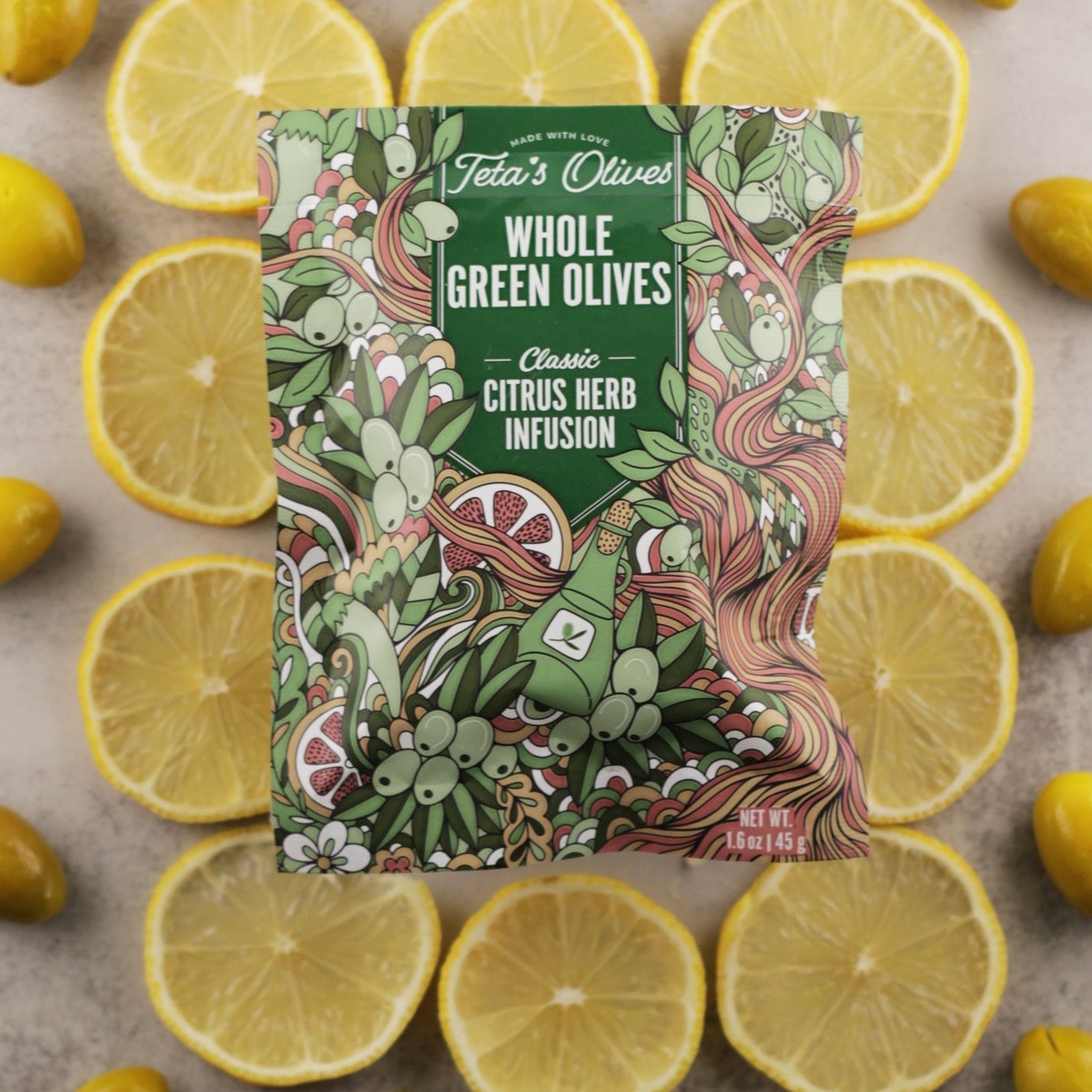 Teta's Olives Cracked Green Olive Snacks_Citrus Herb Nabali Olives_Best Cracked Olives