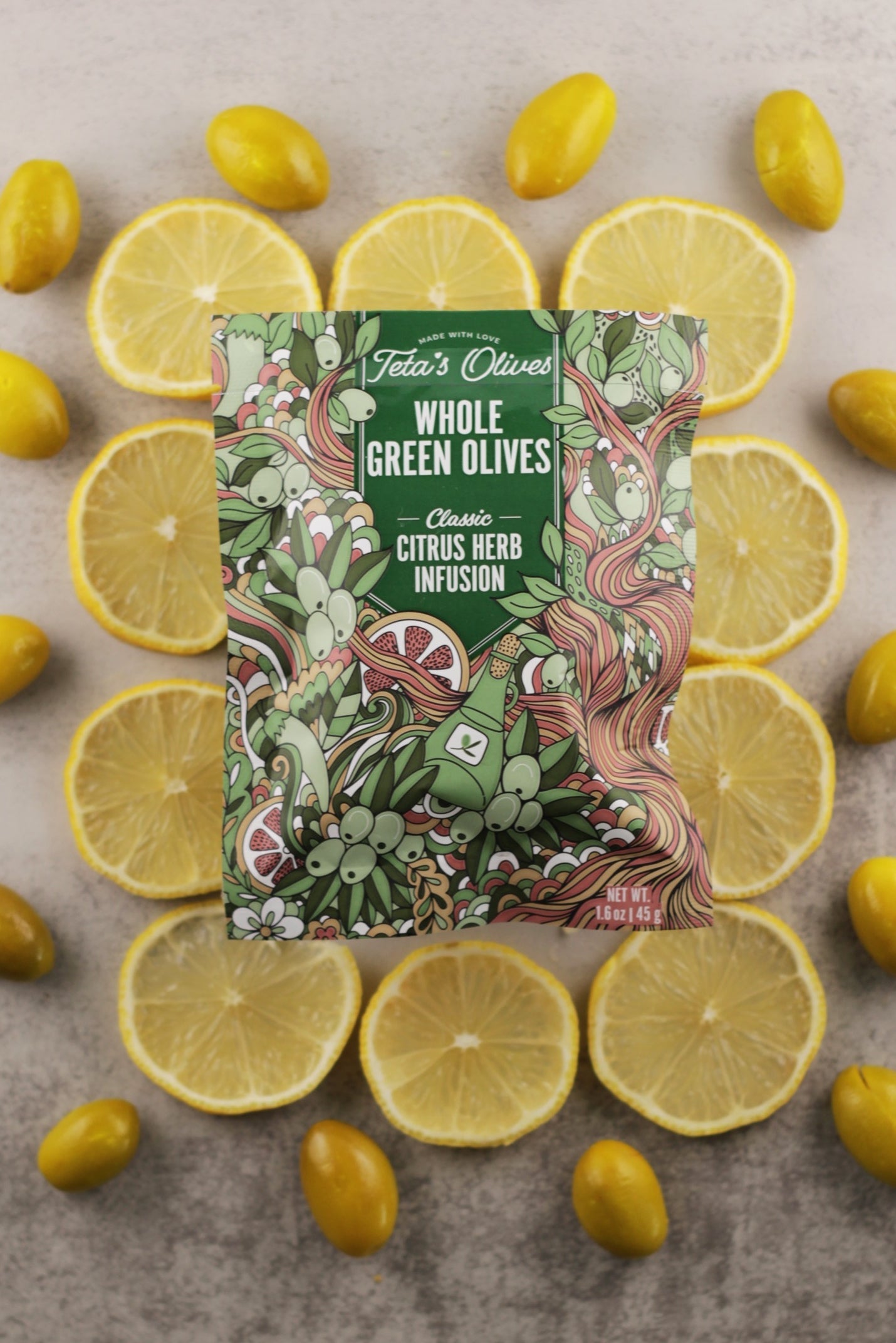 Teta's Olives Cracked Green Olive Snacks_Citrus Herb Nabali Olives_Best Cracked Olives