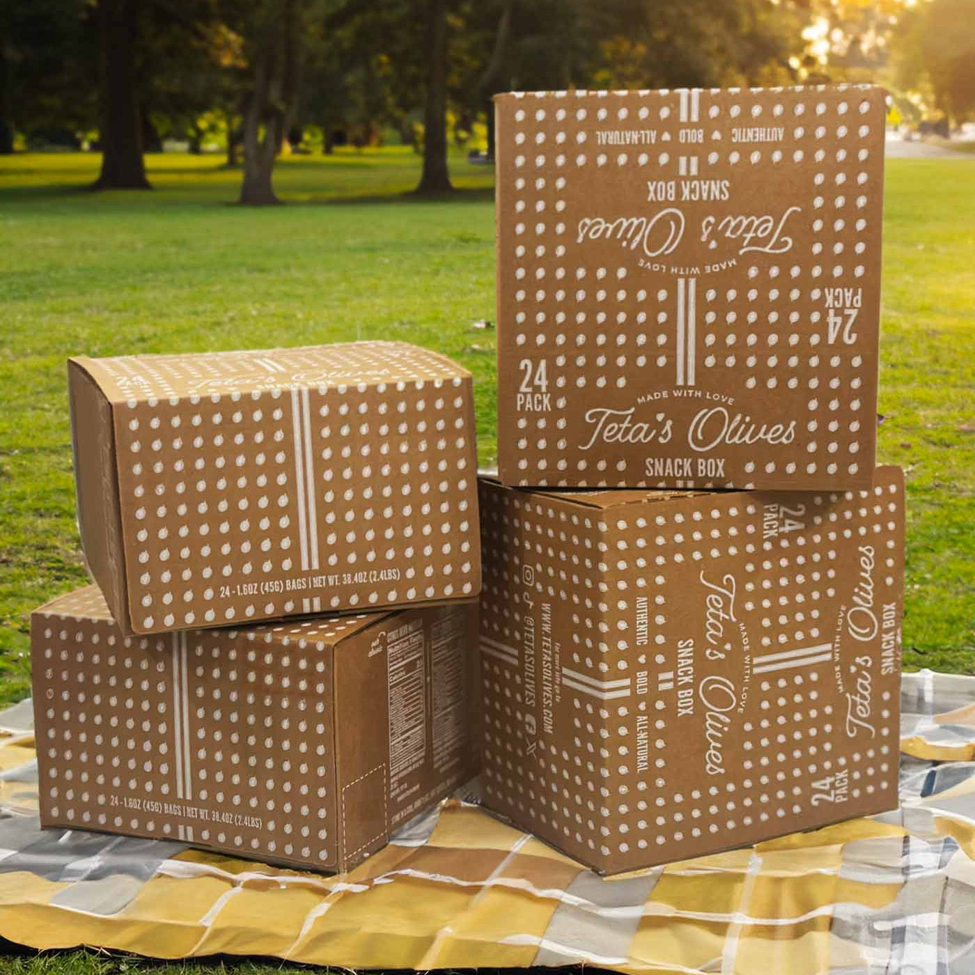 Teta's Olives pre-packaged green olive snack bags available for purchase in the US with fast shipping.
