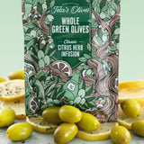 Whole Green Olive Snacks, Citrus Herb Infusion (1.6oz, 24 Pack) - Teta's Olives