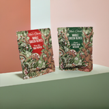 2 bags of teta's olives snack bags (classic citrus herb infusion and fiery hot thai pepper), against a multi-color pastel background, front view, close up